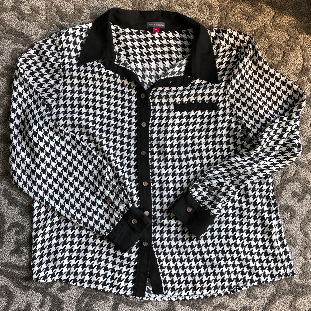 Vince Camuto XL Button-Down Houndstooth Blouse